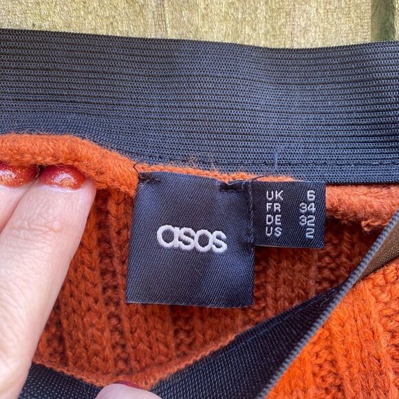 ASOS Ribbed Cable Knit Sweater Skirt Size 2 Small Orange - Picture 2 of 4